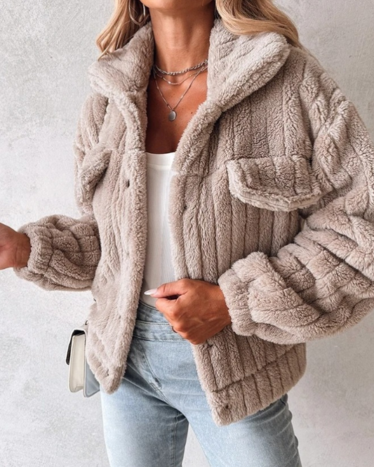 WW | Teddy Jacket Oversized Fit Soft Texture Buttons Casual Style