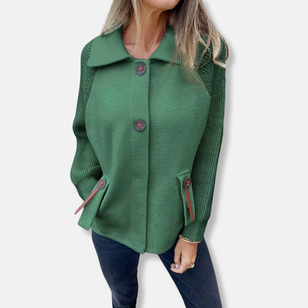 WW | Jacket - Casual fit - Knitted sleeves - With lapel - Button closure