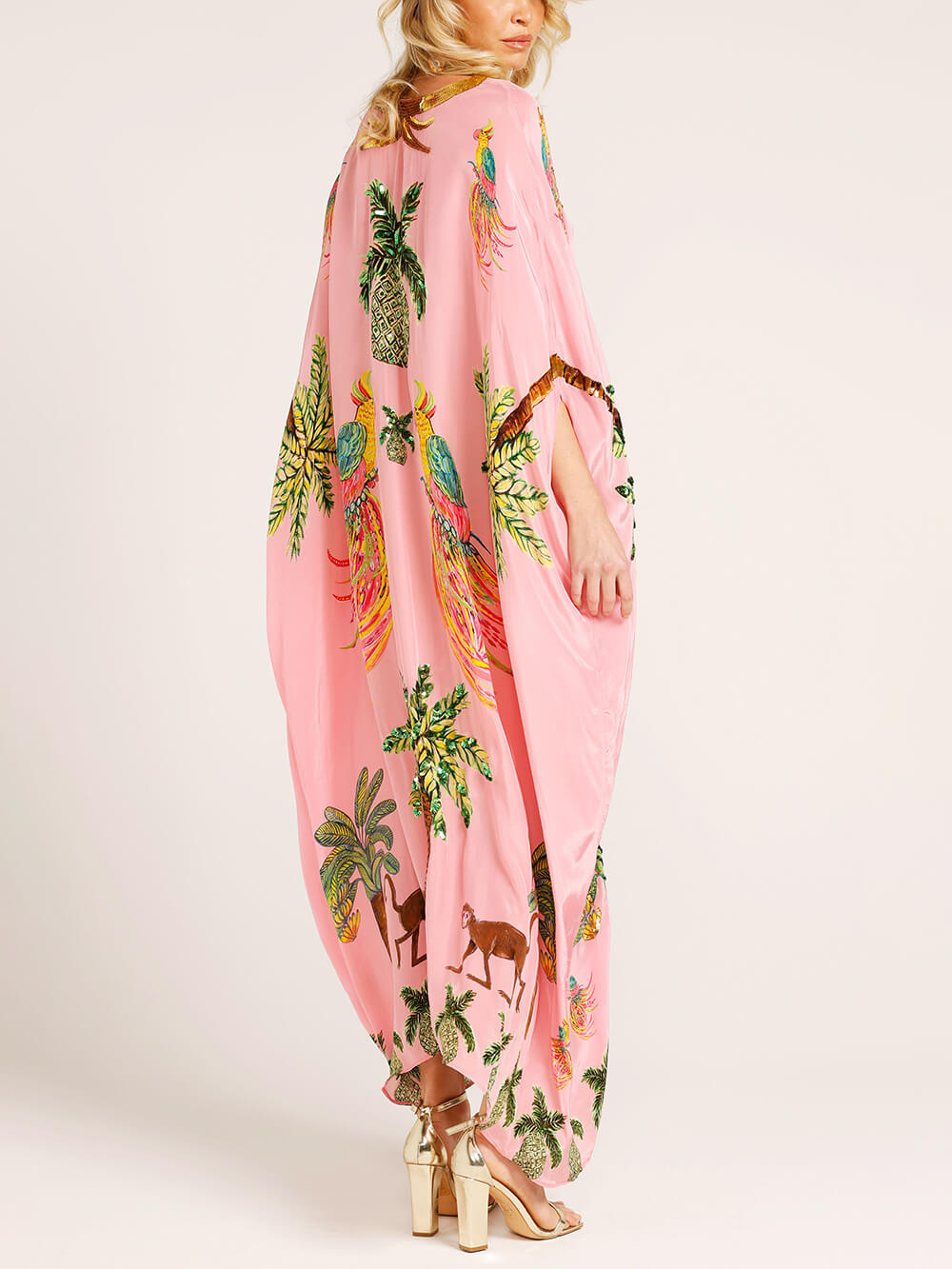 Unique Dress with Overlapping Sleeves and Coconut Palm Print