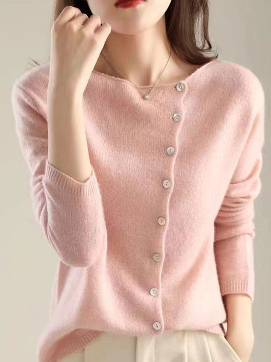 WW | Weiche Strickjacke mit Knopfleiste und rundem Ausschnitt