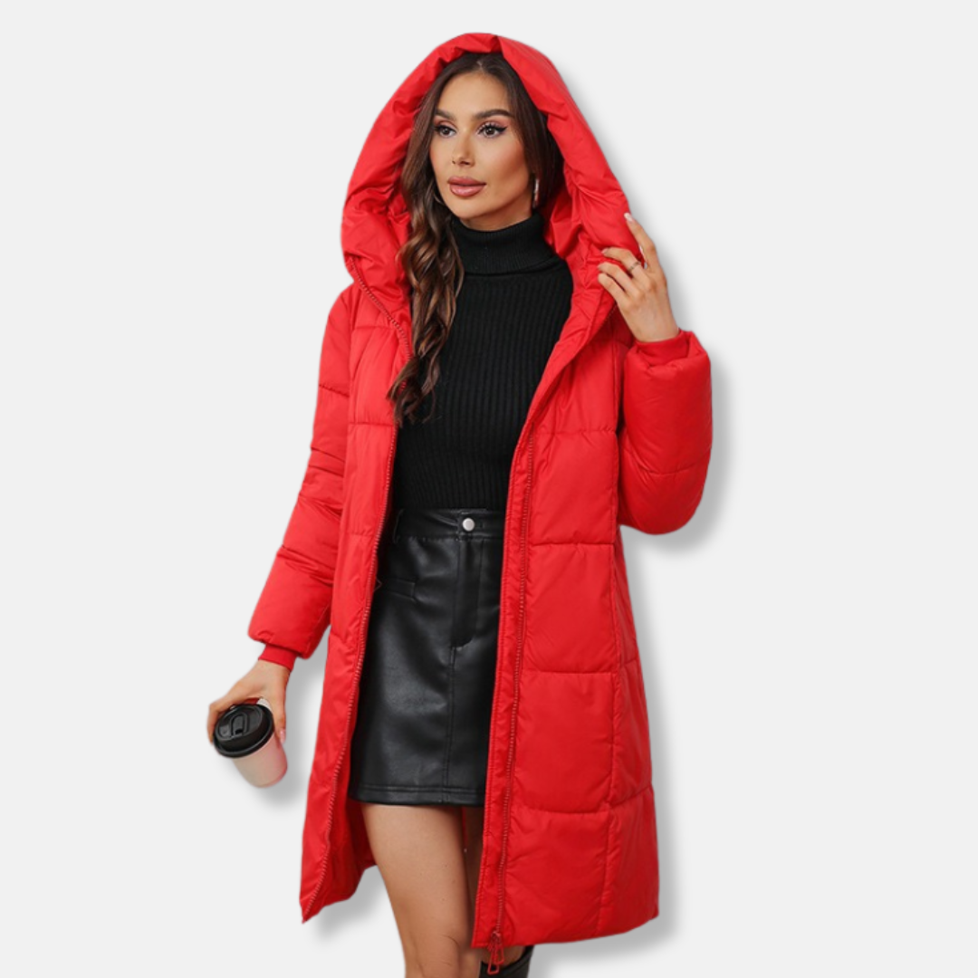 WW | Women's Padded Coat – Slim Fit – Mid-Length – Quilted Hooded Insulated Outerwear