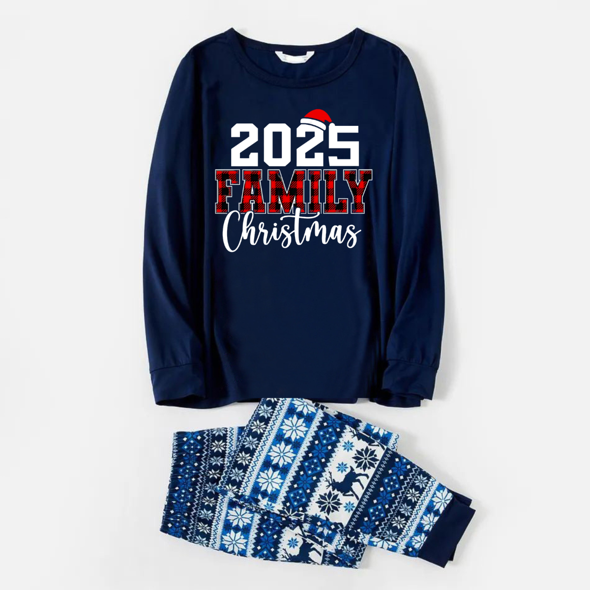 WW | 2025 Family Christmas Text Print Blue Family Christmas Matching Pajamas