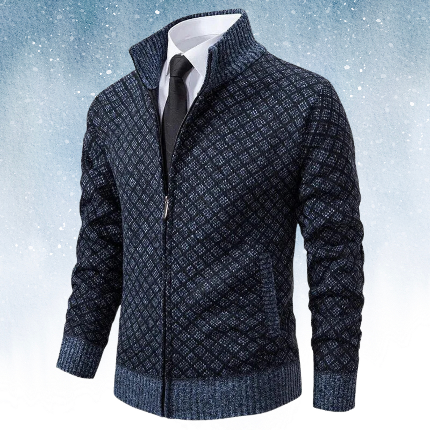 WW | Strickjacke Reißverschluss Hoher Kragen Modernes Karomuster Bequeme Passform