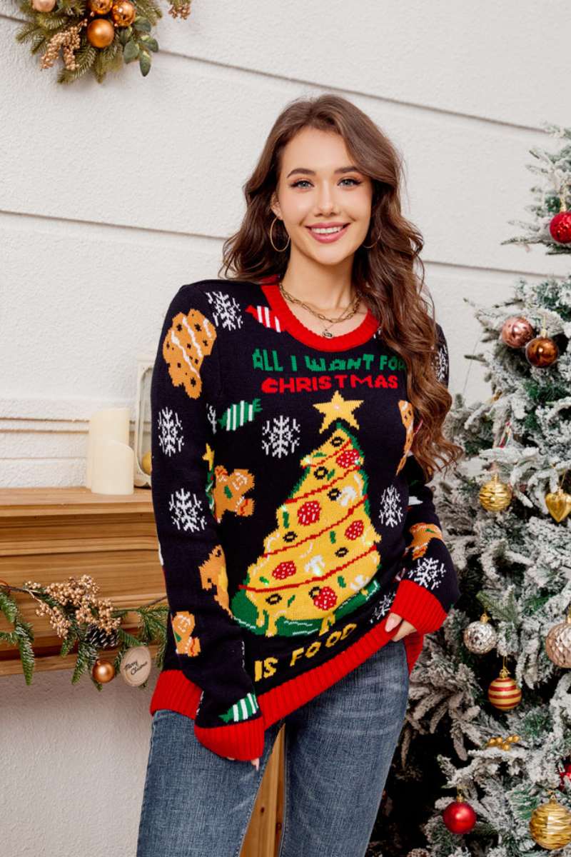 WW | Lässiger Rundhals Pullover mit besticktem Weihnachtsbaum