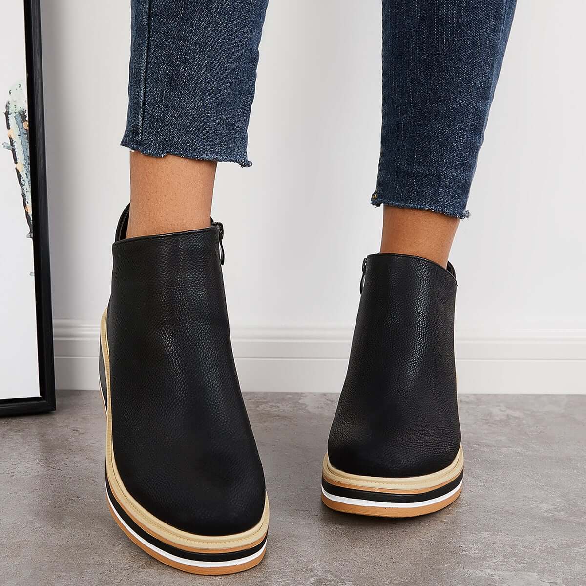 WW | Damen Stiefeletten mit Plateau und seitlichem Reißverschluss