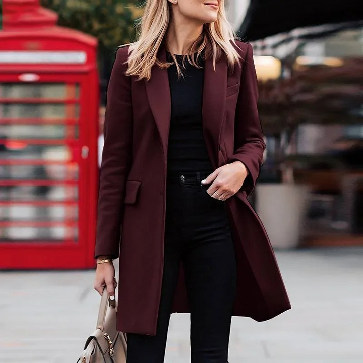 WW | Long coat Tailored fit Lapel collar Flap pockets mid-length