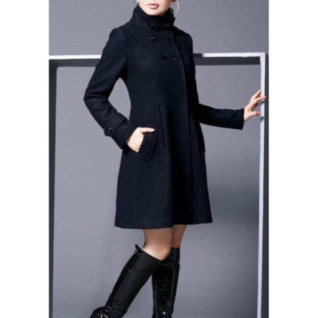 WW | Wollmischung Kapuzenmantel - Doppelreiher A-Linie Jacke - Elegante Mittel-Längen Außenbekleidung