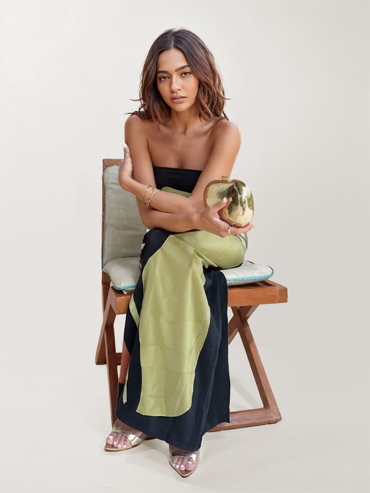 Off-the-shoulder long dress with abstract floral pattern