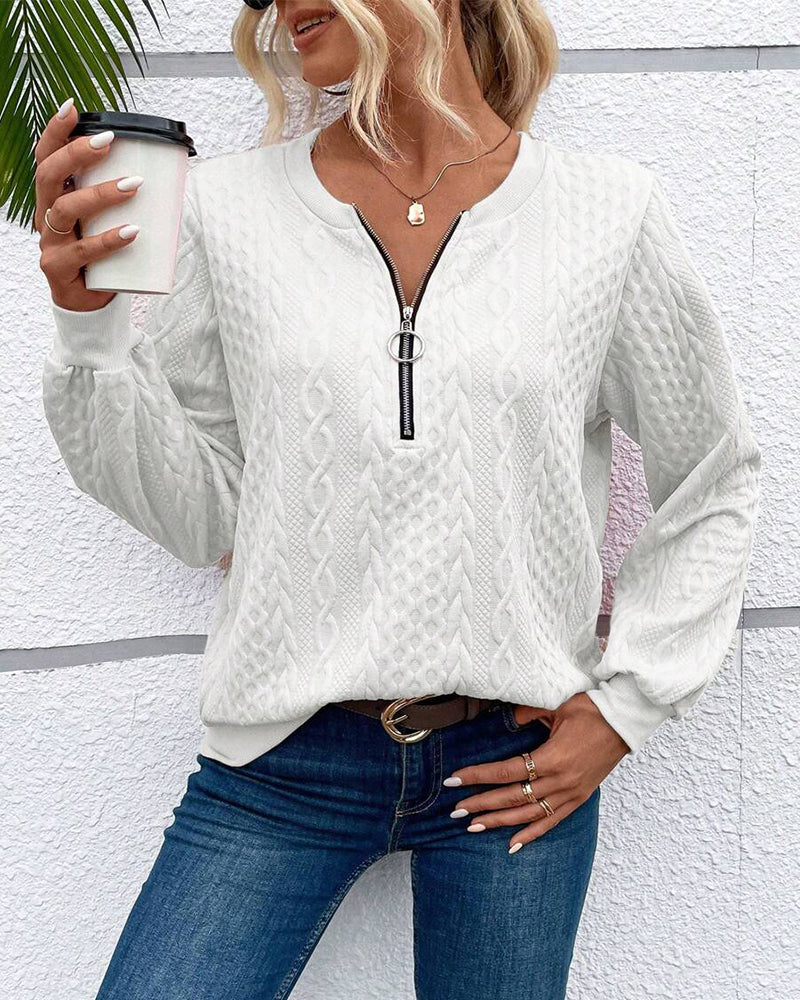 WW | Lässiges Einfarbiges Sweatshirt mit Langen Ärmeln und Reißverschluss