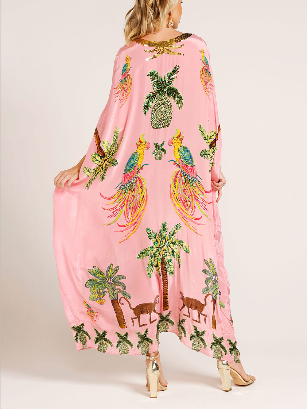 Unique Dress with Overlapping Sleeves and Coconut Palm Print