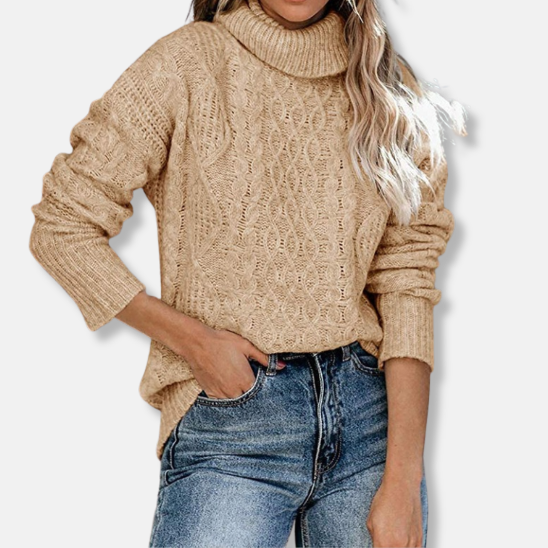 WW | Rollkragenpullover - Kabelstrick Tunika-Längenpullover