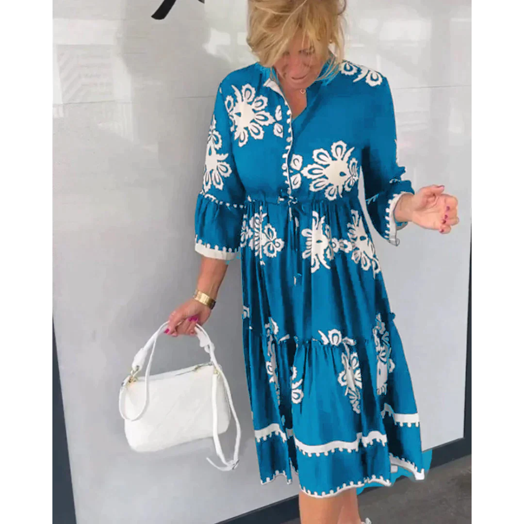 Greta - Floral Dress with Three-Quarter Sleeves