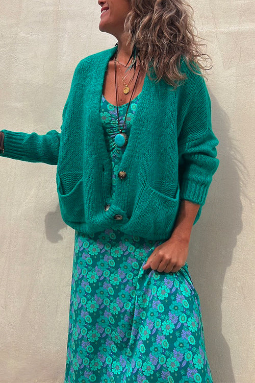 WW | Rosiedress Solid Knopfverschluss Taschen Pullover Cardigan