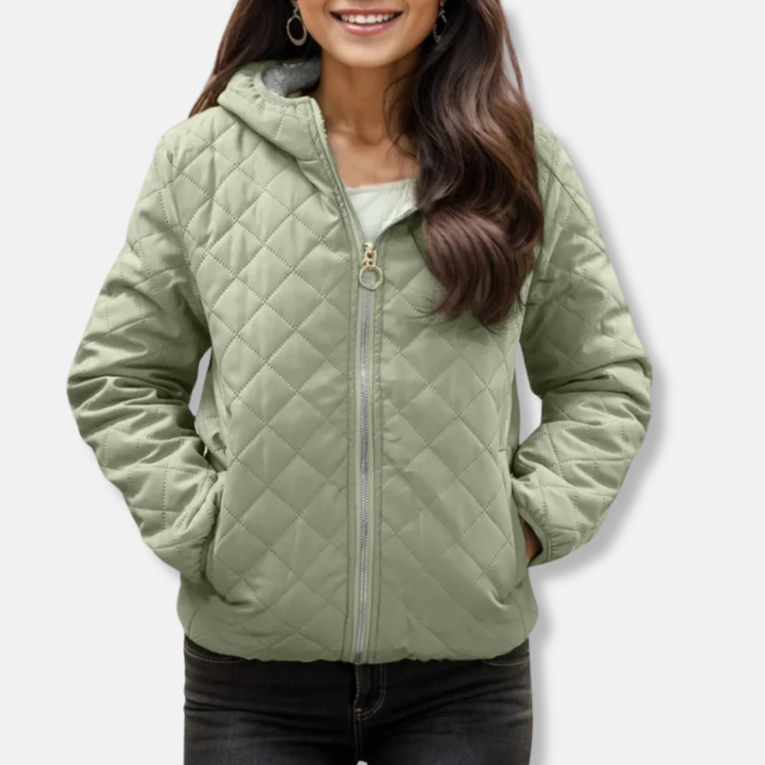 WW | Steppjacke Lässiger Schnitt Diamantsteppung Kapuze Elastischer Saum