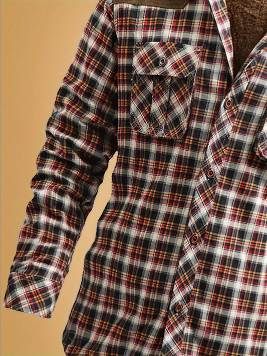 WW | Modische karierte Flanelljacke mit Wildlederdetails für Männer