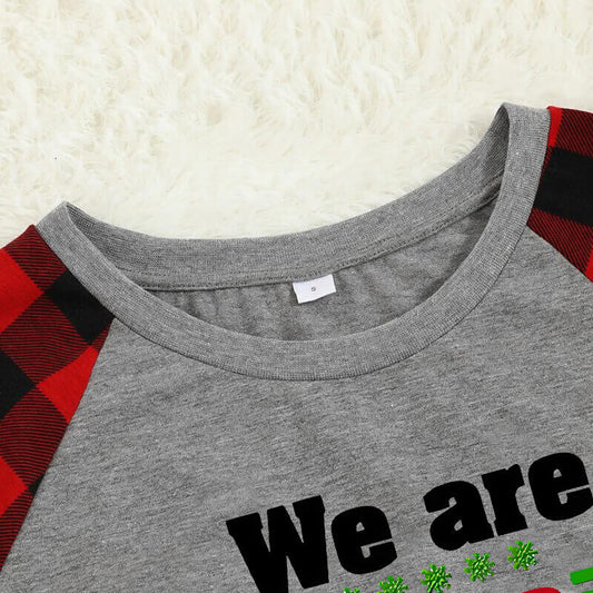 WW | Christmas We Are Family 2025 Letter Print Black & Red Plaid Family Matching Gray Pajamas with Dog