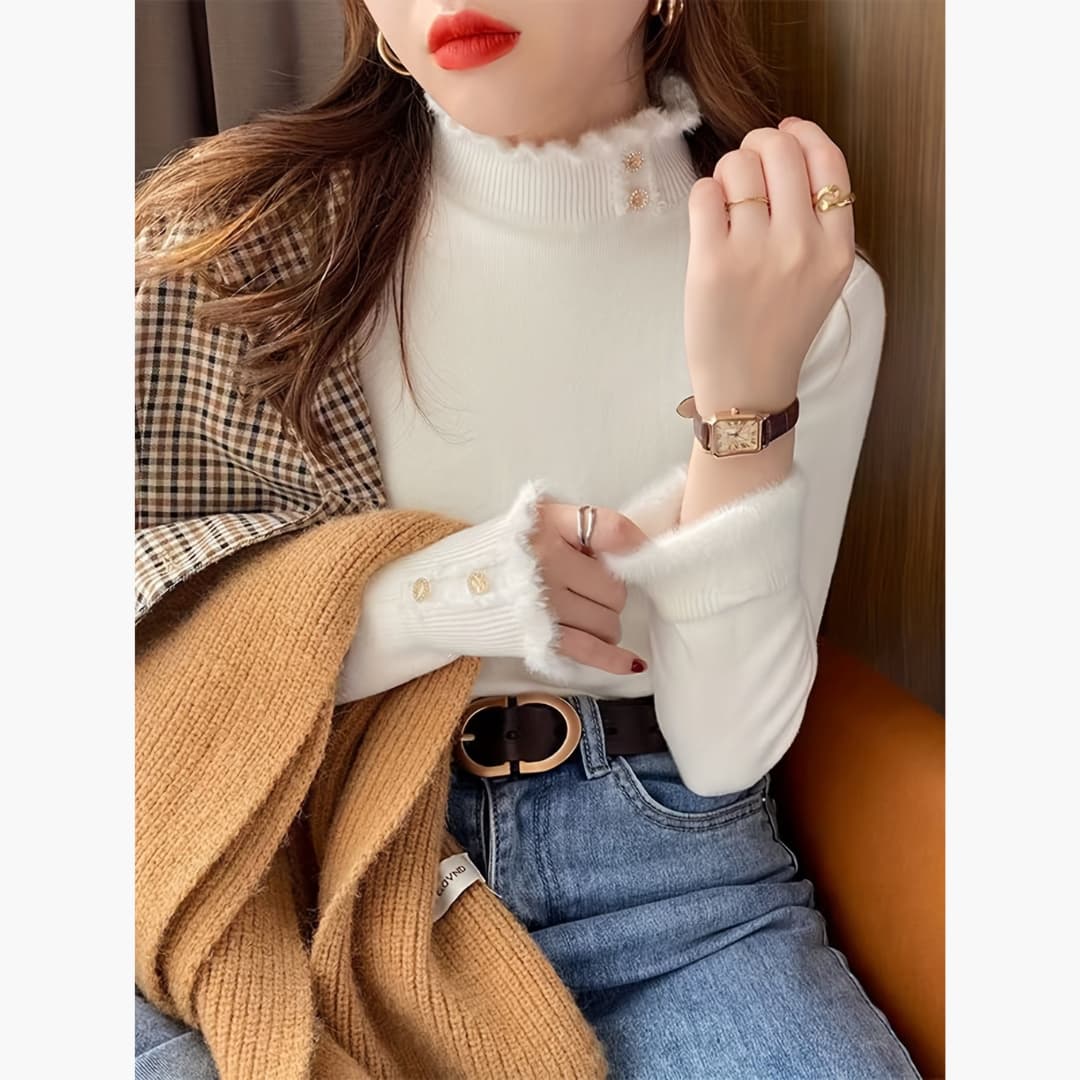 WW | Elegant Women's Pullover with Ruffled Trim