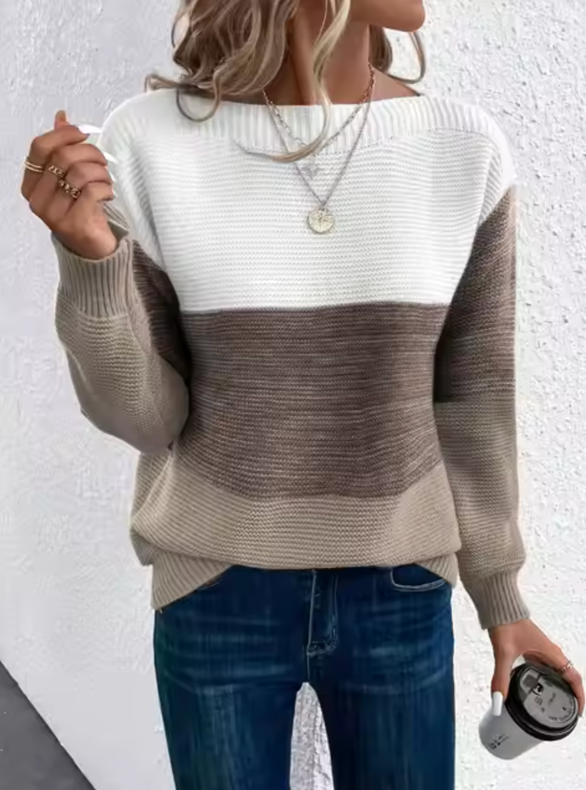 WW | Casual Autumn Tricolor Knit Sweater for Women