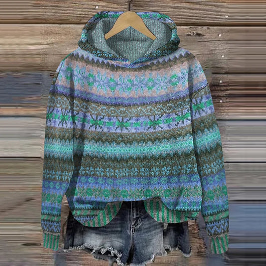 WW | Women's Knitted Hoodie with Norwegian Pattern and Hood