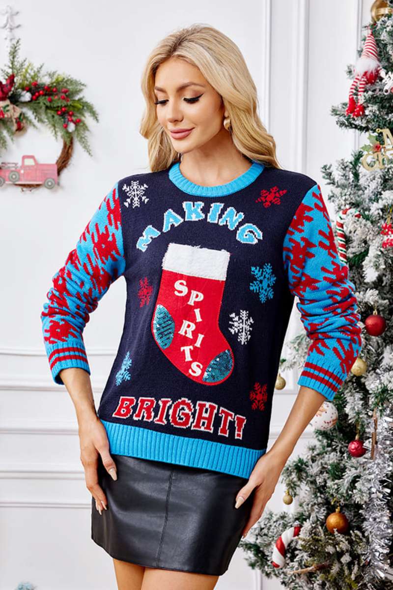WW | Lässige Weihnachtssocken Stickerei Strickpullover