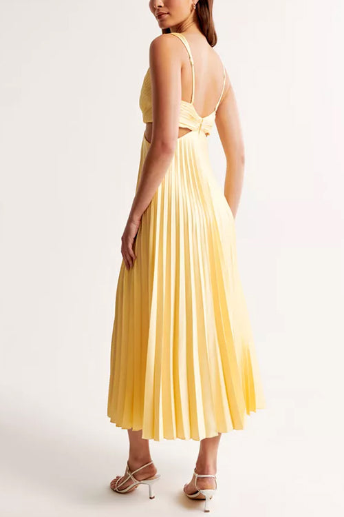 WW | V-Ausschnitt Cut-Out Taille Ärmelloses Falten-Maxikleid