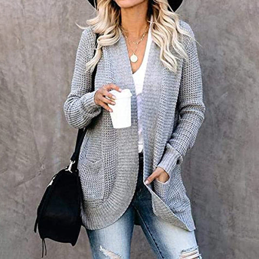 WW | Cardigan Soft knit fabric Relaxed fit Open front Pockets Long sleeves