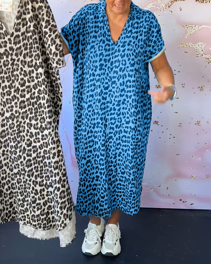 WW | Entspanntes Kleid mit V-Ausschnitt und Leopardenmuster für Damen