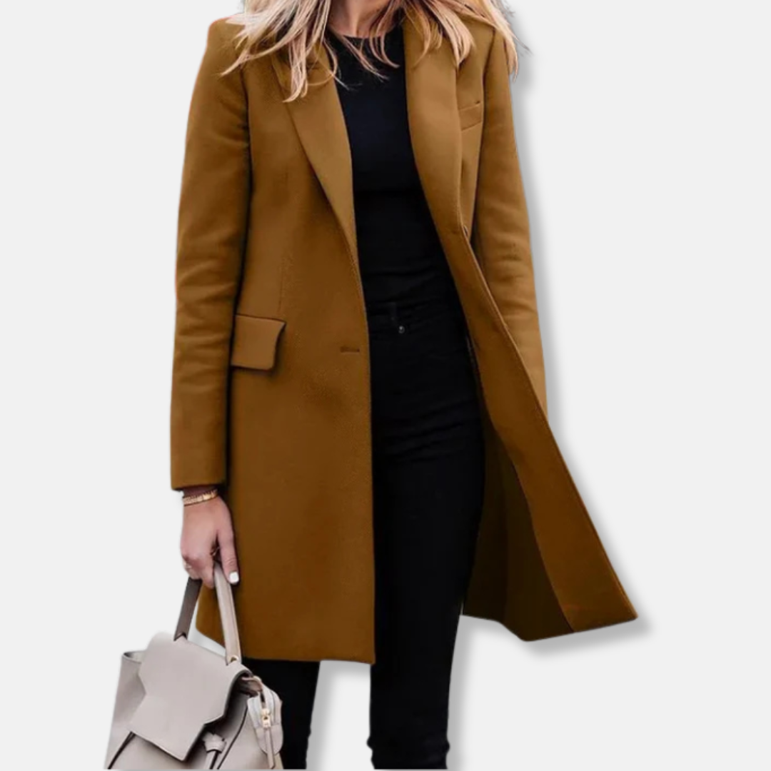 WW | Women's Longline Coat – Tailored Fit – Wool Texture – Lapels – Flap Pockets