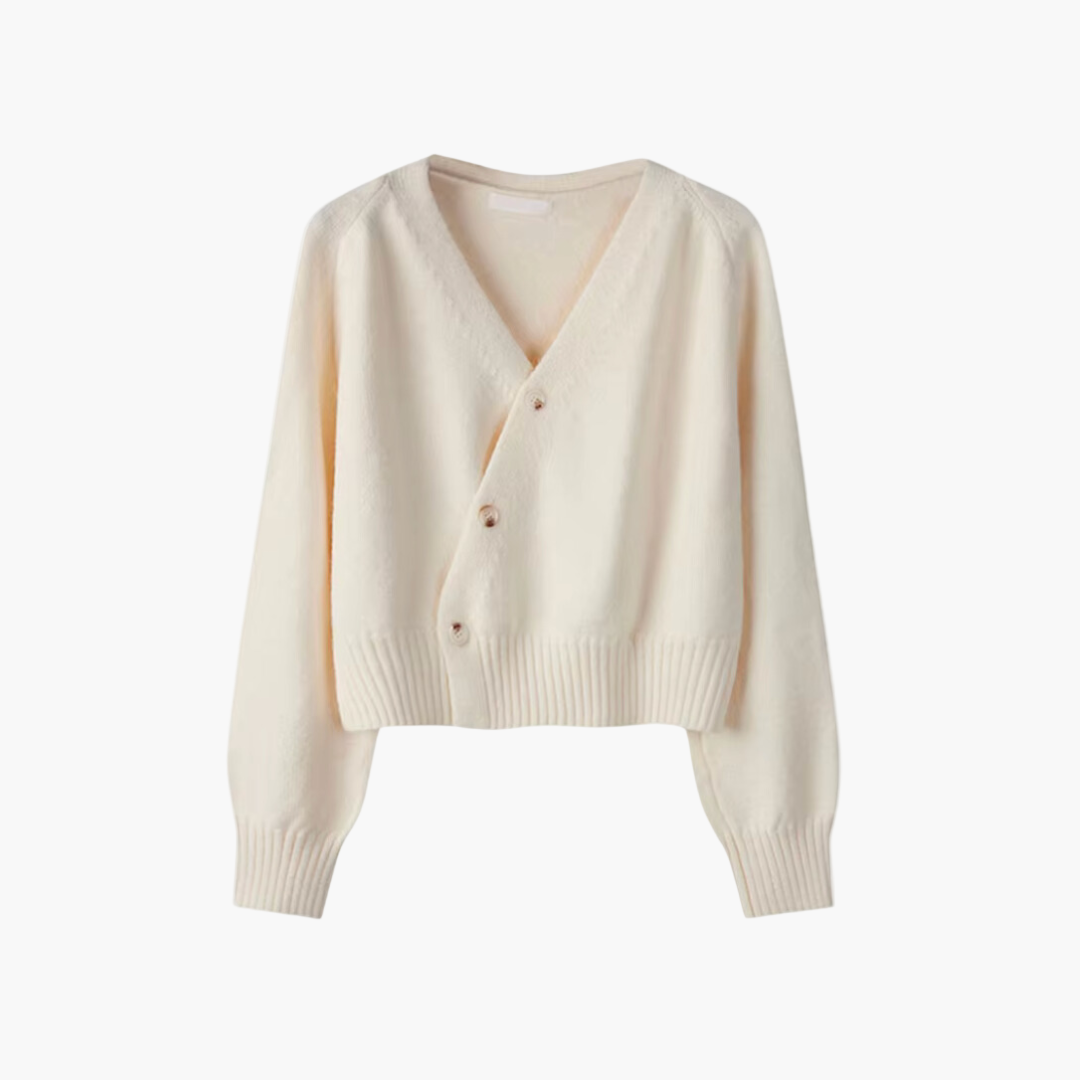 WW | Strickjacke mit V-Ausschnitt und schräger Knopfleiste - Moderner Cardigan für Alltag und Büro