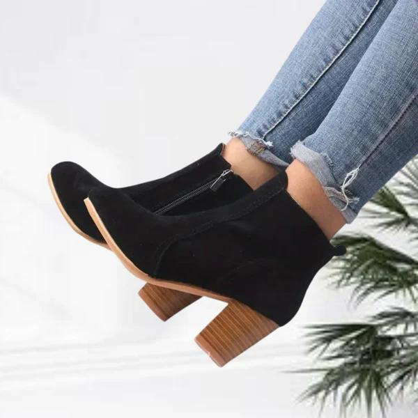 WW | Damen Lässig Wildleder Stiefeletten, Niedriger Blockabsatz, Seitenreißverschluss