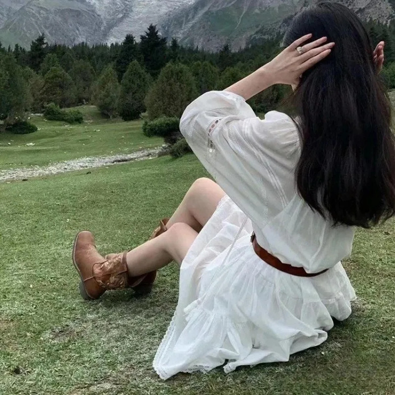 WW | Western Stil Stiefel Damen mit Spitzem Kopf und Blockabsatz, Cowboy Stiefel Damen