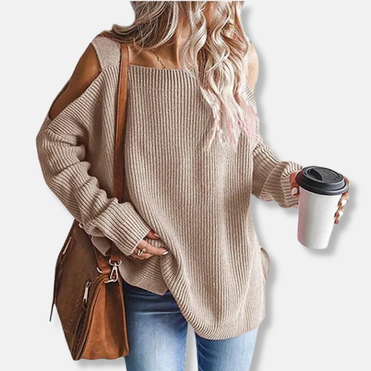 WW | Sweatshirt - Offene Schulter Strick - Lockere Passform - Strukturierter Stoff