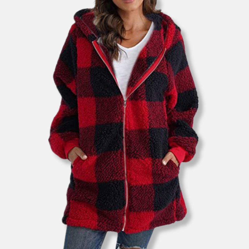 WW | Hooded Oversized Fit Soft Knit Check Pattern Long Length