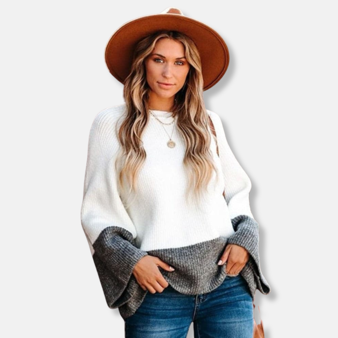WW | Relaxed Fit Pullover Sweater - Farbblock Crewneck Pullover