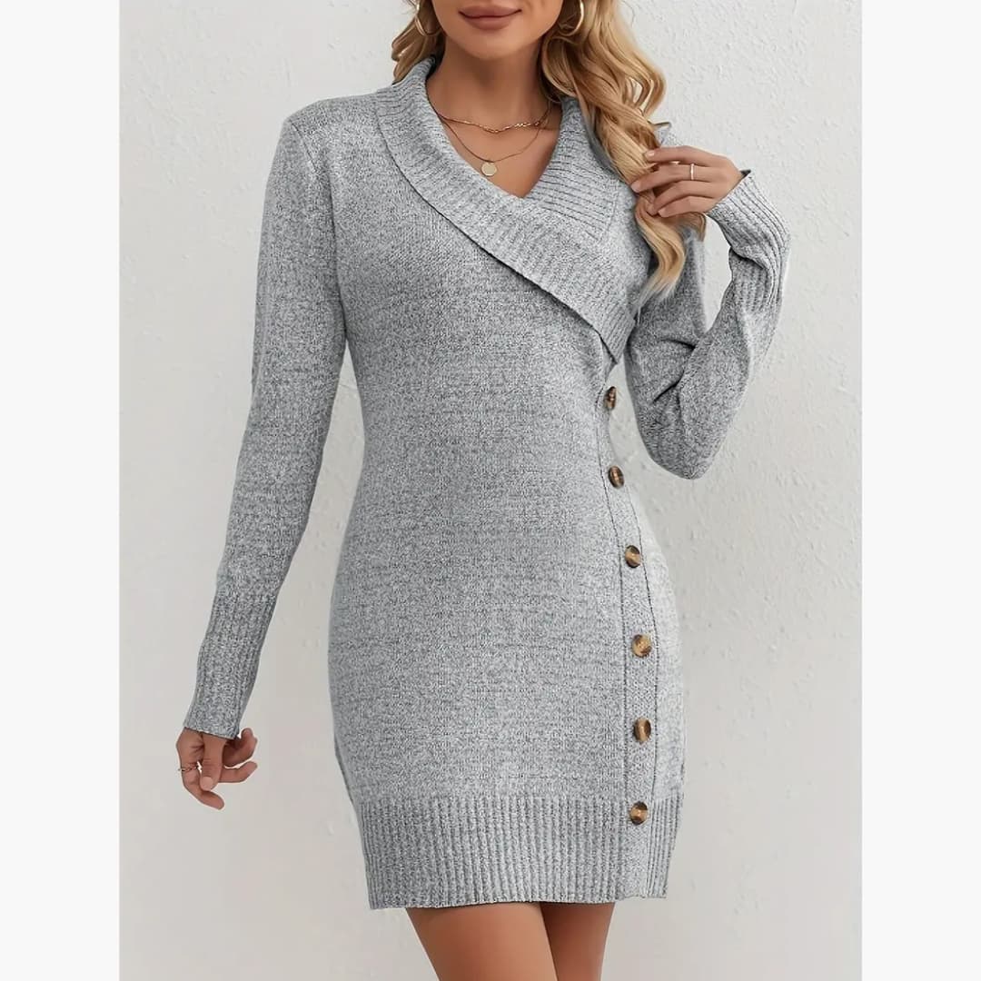 WW | Elegantes Kleid mit Knopfdekoration im V-Ausschnitt für Frauen