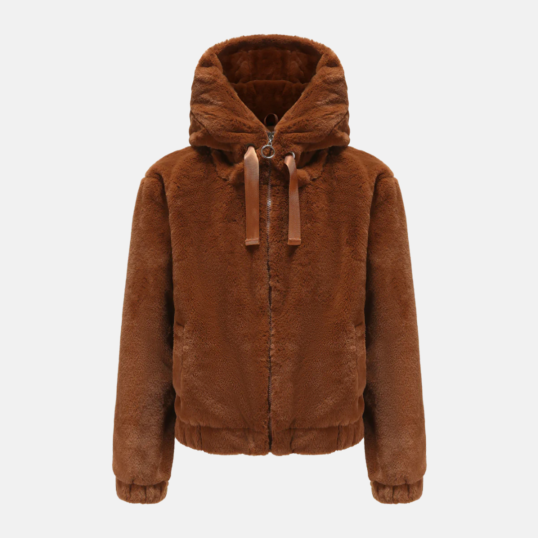 WW | Kurzmantel Lockere Passform Flauschiger Sherpa Look Kapuze Elastische Bündchen