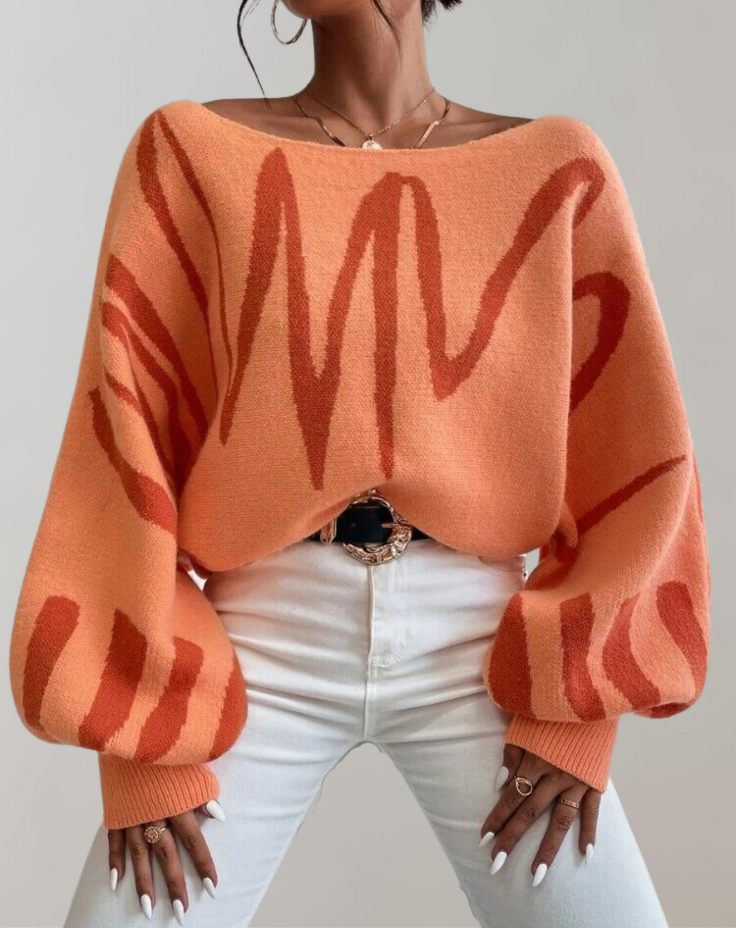 WW - Print Lantern Sleeve Off-Shoulder