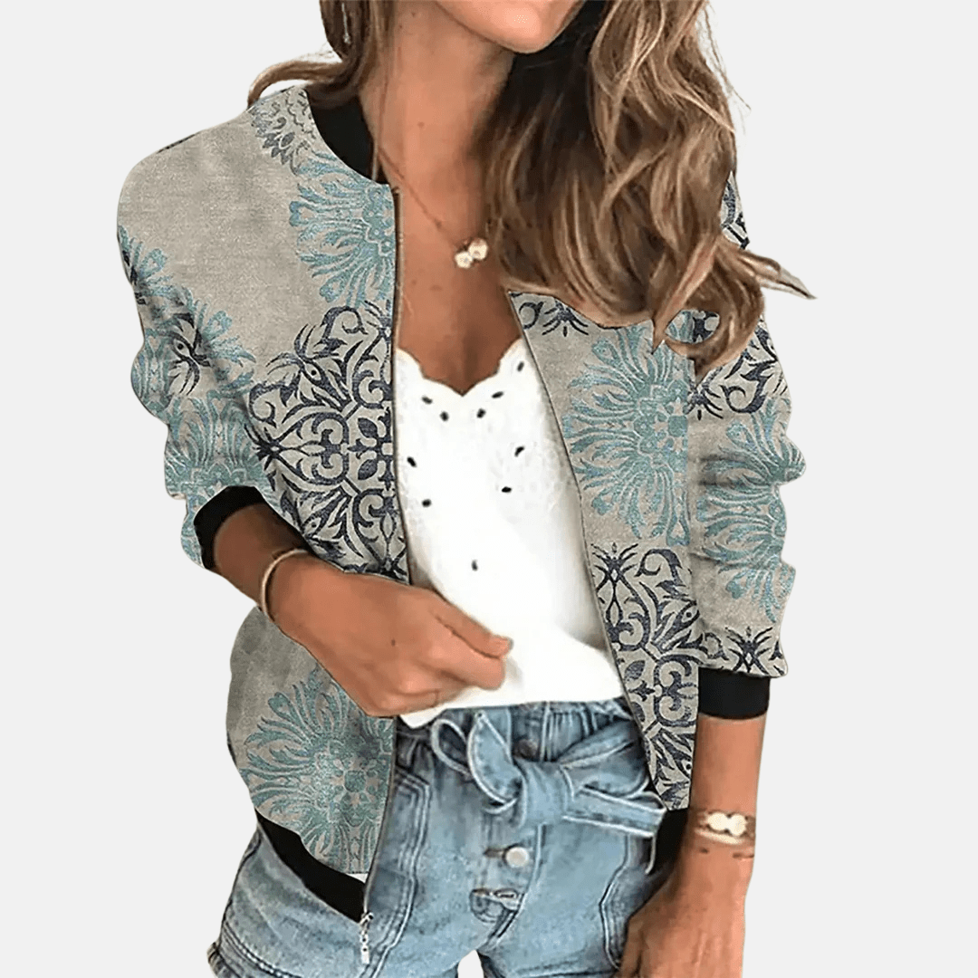 WW | Floral Bomberjacke - Leichter Reißverschluss mit botanischem Druck - Lässige Schicht für Übergangs wetter