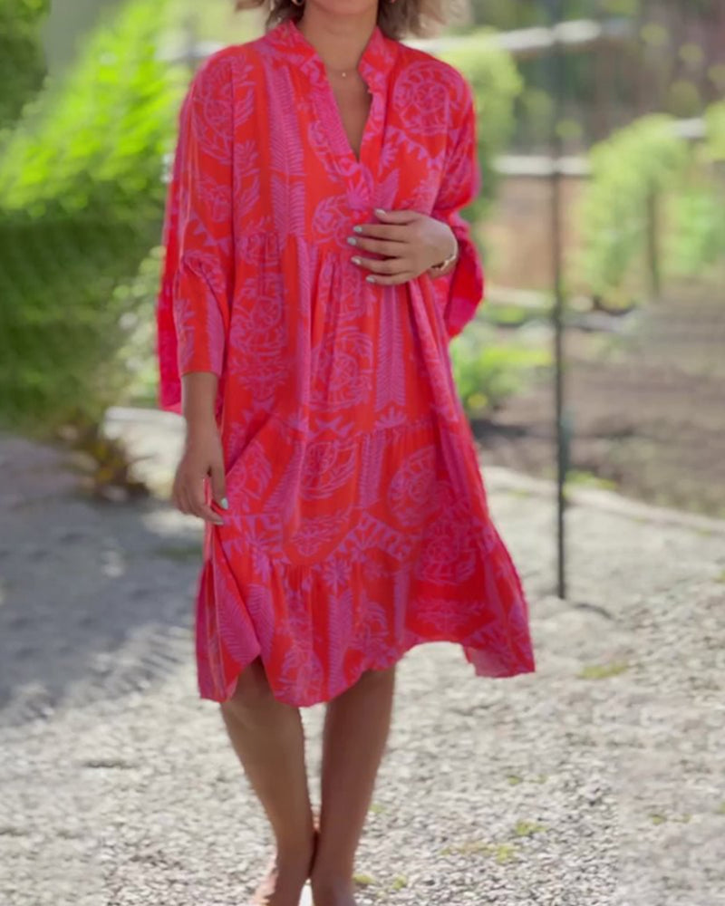 WW | Kleid mit 3/4-Ärmeln und geometrischem Boho-Print