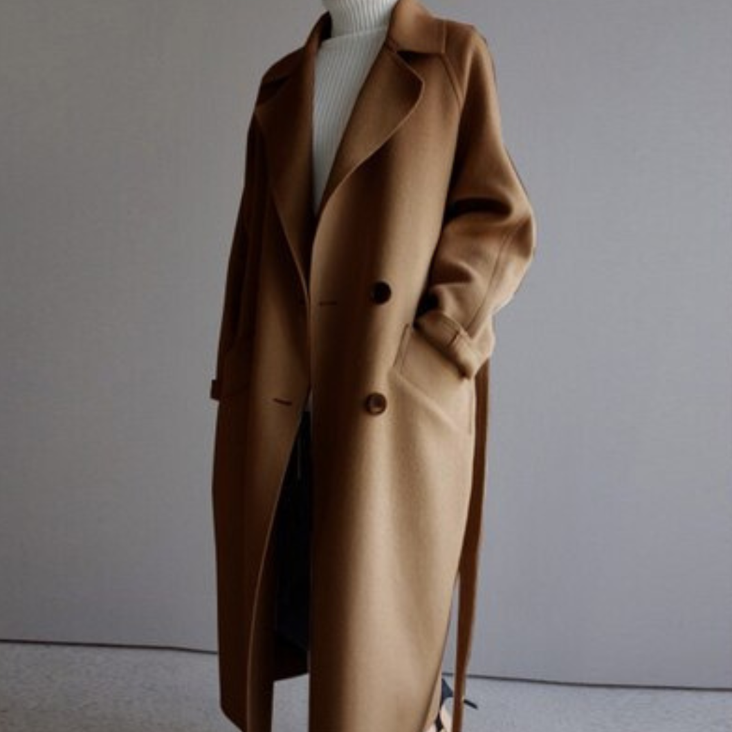 WW | Damen Lange Winter Trenchcoat mit Taillengürtel