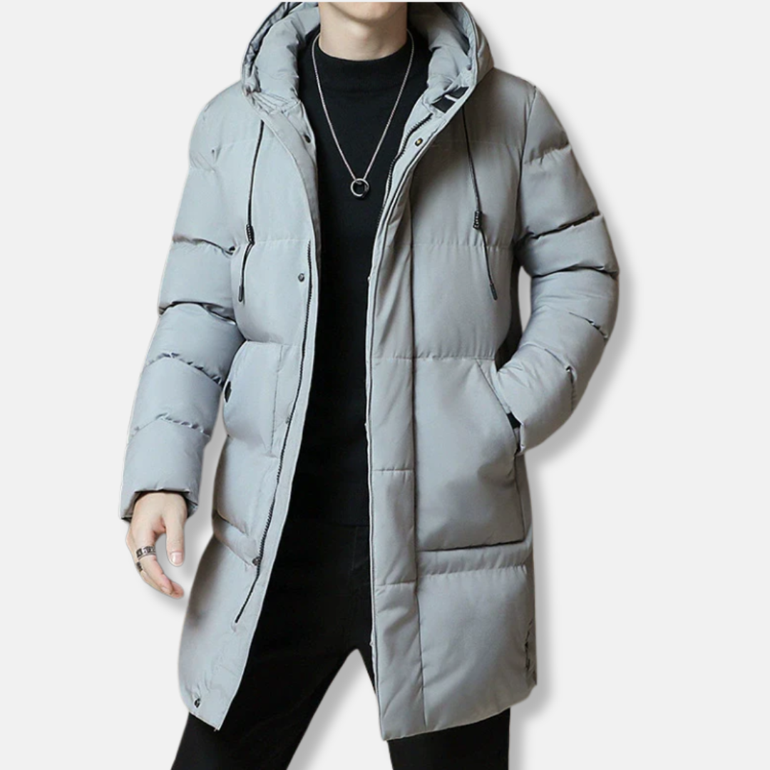 WW | Long Padded Jacket - Windproof and Water-Repellent - With Hood and Zip Fastening