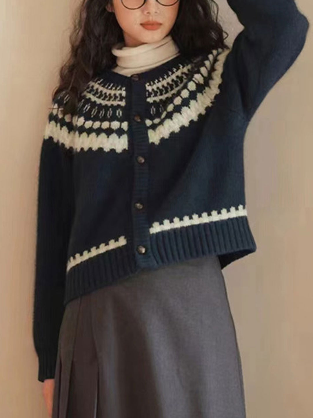WW | Retro Kontrast Strickjacke mit Knöpfen