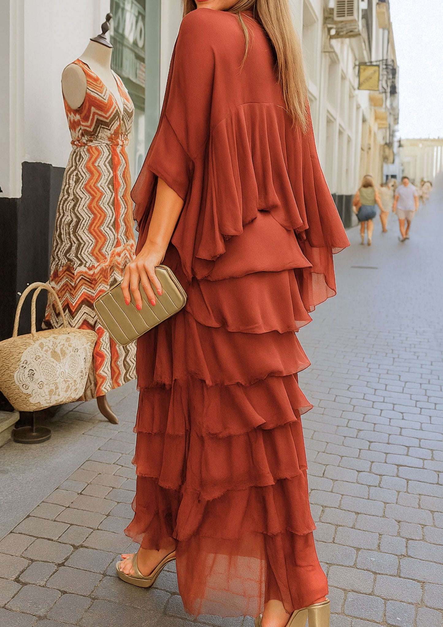 Amara Asymmetric Tiered Ruffle Maxi Dress - Burgundy