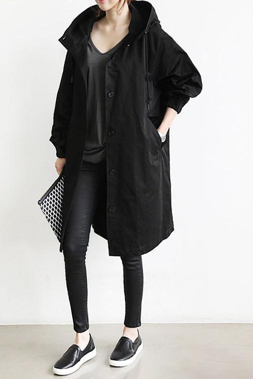 WW | Trench Coat Loose Fit Point Collar Elasticated Cuffs Side Pockets