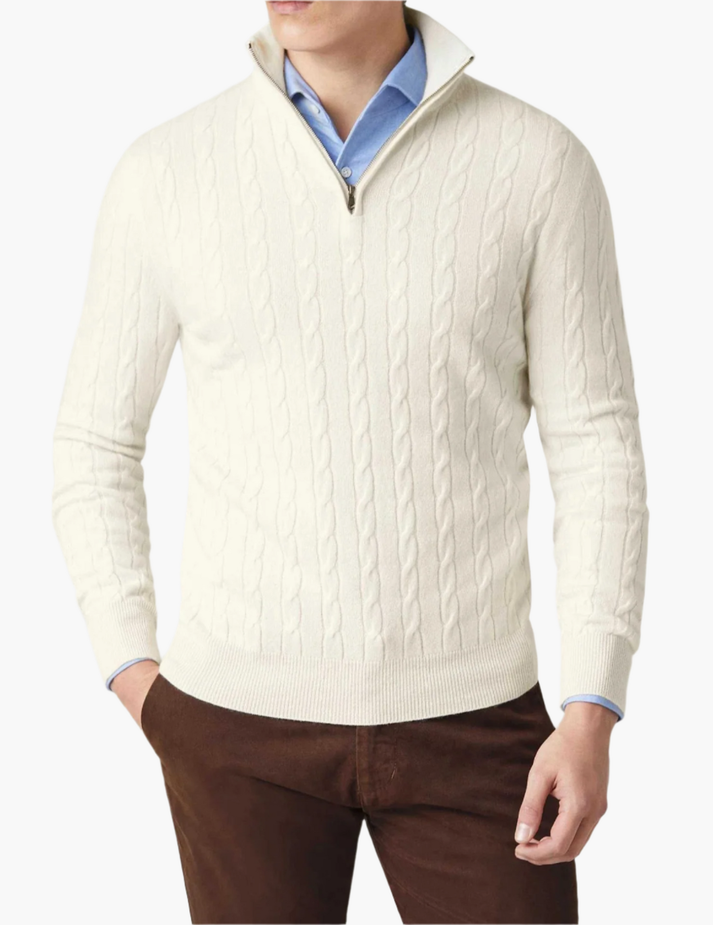 WW | Cable Knit Sweater with Zipper - Elegant Business & Casual Sweater