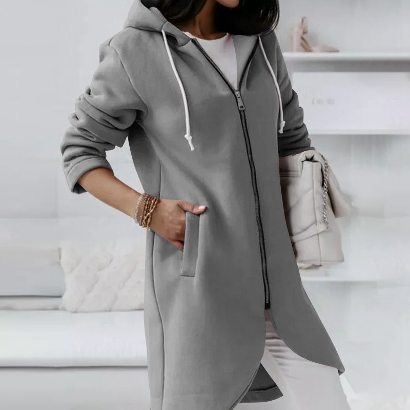 WW | Hoodie Relaxed Fit Zipper Cotton Blend Medium Length