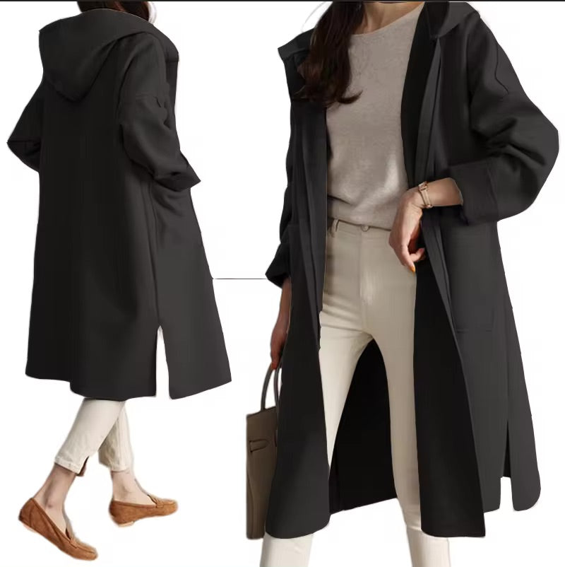 WW | Long coat with hood and open design