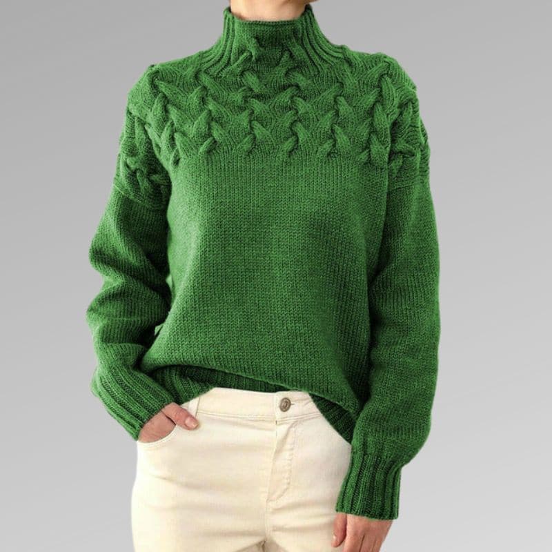 WW | Strickpullover - Weiche Wollmischung - Kabelstrick- & Rippen-Details - Hoher Kragen