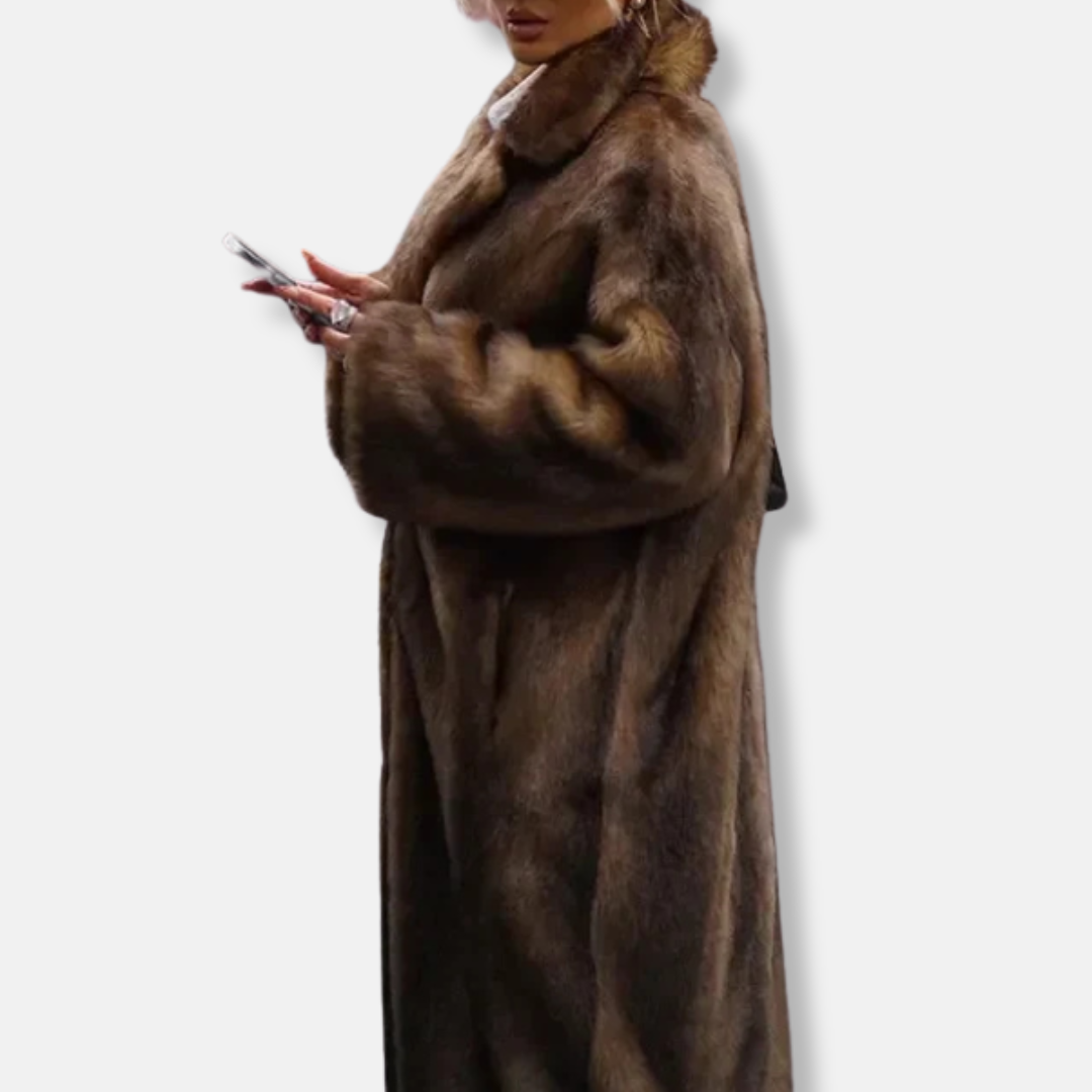 WW | Long Oversized Faux Fur Coat Full Length Lapel Collar with Pockets
