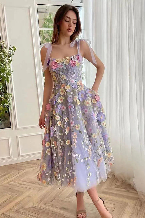 WW | Proof Of Perfection 3D Blume Bestickt Bindeband Mini Kleid